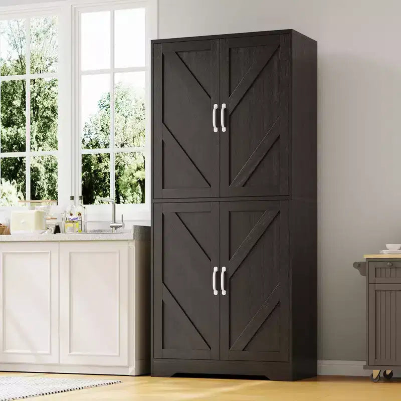 Dispensa da cucina a colonna con 4 ante e 2 ripiani regolabili, mobile credenza autoportante per sala da pranzo e soggiorno, 69"