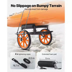 Carrello VEVOR per kayak, capacità di carico 150 kg, carrello per canoa con pneumatici in gomma piena da 15 pollici e cavalletto, si monta e si smonta in pochi secondi, nero+arancione