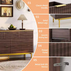 Comò a 7 cassetti per camera da letto, cassettiera scanalata in legno con mobiletto contenitore, design curvo, mobile TV con maniglie in metallo dorato per soggiorno