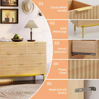 Comò a 7 cassetti per camera da letto, cassettiera scanalata in legno con mobiletto contenitore, design curvo, mobile TV con maniglie in metallo dorato per soggiorno