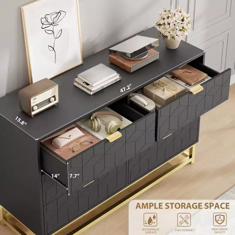 Cassettiera per Camera da Letto, Cassettiera Larga a 6 Cassetti in Legno con Gambe in Metallo, Organizzatore Moderno