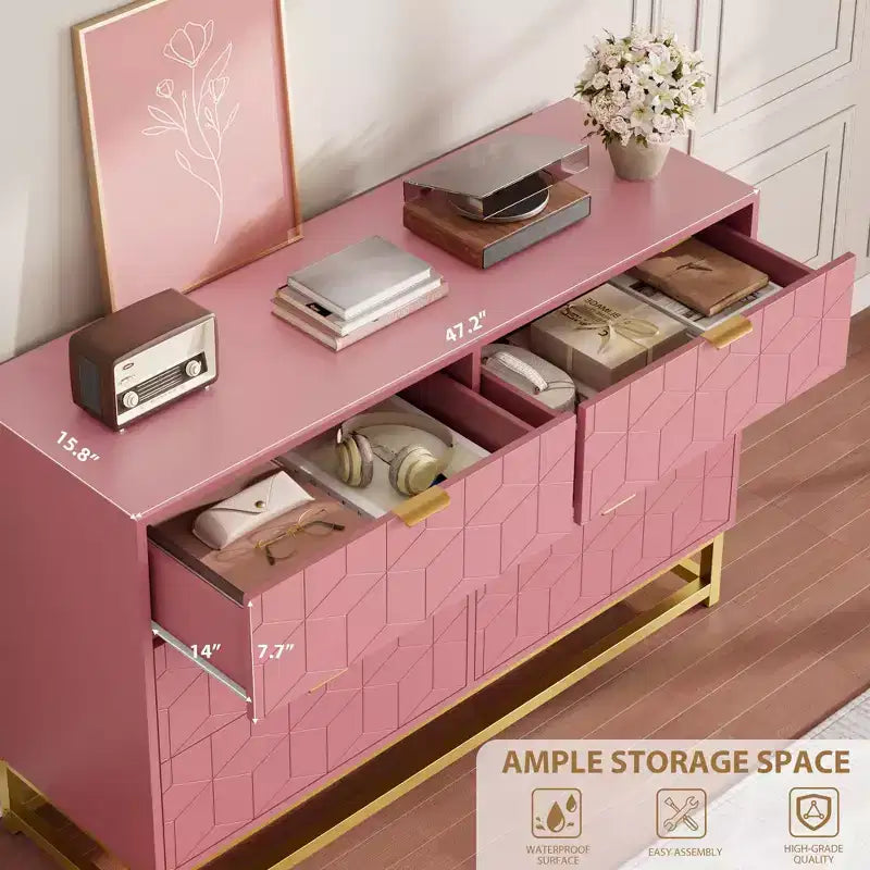 Cassettiera per Camera da Letto, Cassettiera Larga a 6 Cassetti in Legno con Gambe in Metallo, Organizzatore Moderno