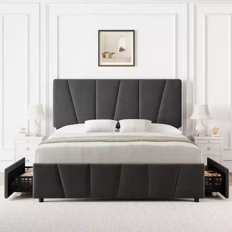 Struttura letto imbottita con testiera regolabile, cassetti portaoggetti multipli, struttura letto in legno, materasso senza molle, mobili moderni per la camera da letto