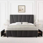 Struttura letto imbottita con testiera regolabile, cassetti portaoggetti multipli, struttura letto in legno, materasso senza molle, mobili moderni per la camera da letto