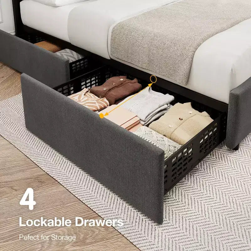 Struttura letto imbottita con testiera regolabile, cassetti portaoggetti multipli, struttura letto in legno, materasso senza molle, mobili moderni per la camera da letto