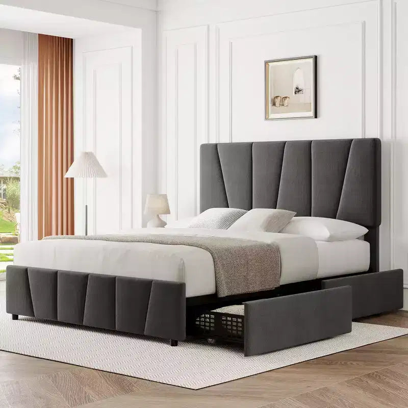 Struttura letto imbottita con testiera regolabile, cassetti portaoggetti multipli, struttura letto in legno, materasso senza molle, mobili moderni per la camera da letto