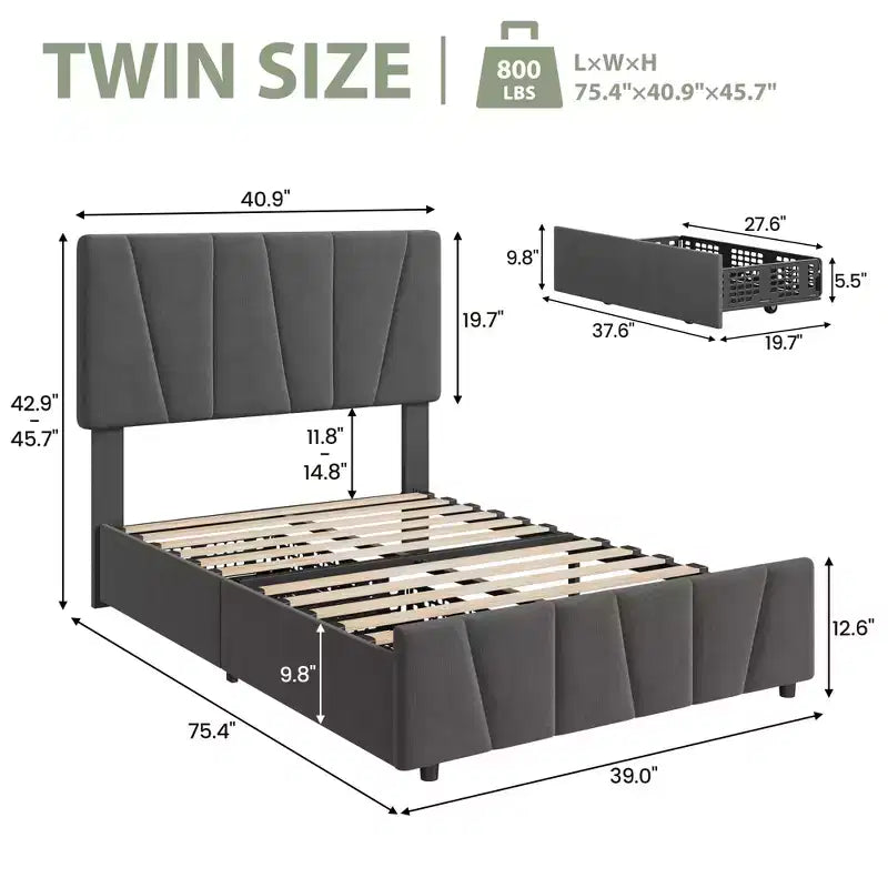 Struttura letto imbottita con testiera regolabile, cassetti portaoggetti multipli, struttura letto in legno, materasso senza molle, mobili moderni per la camera da letto