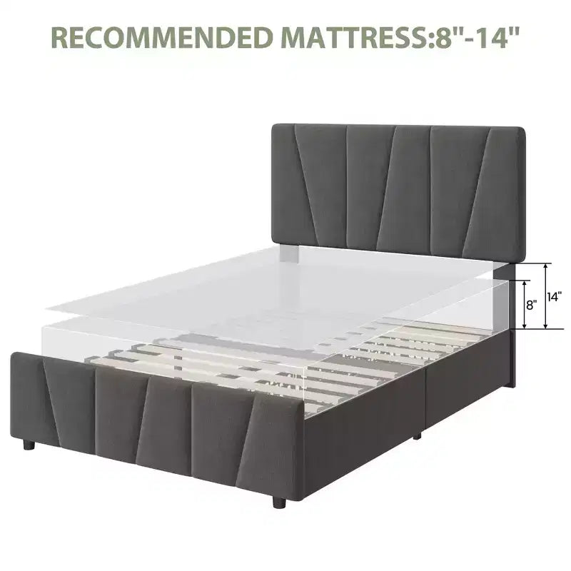 Struttura letto imbottita con testiera regolabile, cassetti portaoggetti multipli, struttura letto in legno, materasso senza molle, mobili moderni per la camera da letto