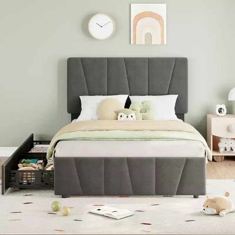 Struttura letto imbottita con testiera regolabile, cassetti portaoggetti multipli, struttura letto in legno, materasso senza molle, mobili moderni per la camera da letto