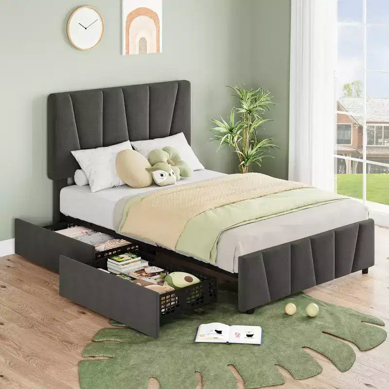 Struttura letto imbottita con testiera regolabile, cassetti portaoggetti multipli, struttura letto in legno, materasso senza molle, mobili moderni per la camera da letto