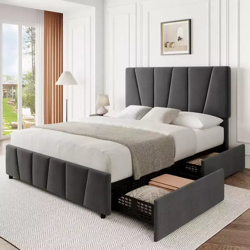 Struttura letto imbottita con testiera regolabile, cassetti portaoggetti multipli, struttura letto in legno, materasso senza molle, mobili moderni per la camera da letto
