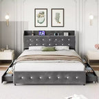 Struttura Letto con 4 Cassetti Contenitori, Piattaforma Rivestita in Velluto, Supporto 450 kg, GrigioQUEEN