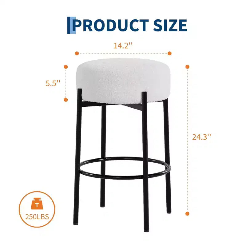 Set di 2 Sgabelli da Bar Senza Schienale, Altezza 61 cm con Sedute Imbottite e Gambe in Metallo - Sgabelli Moderni per Isola Cucina, Sala da Pranzo o Caffetteria Domestica