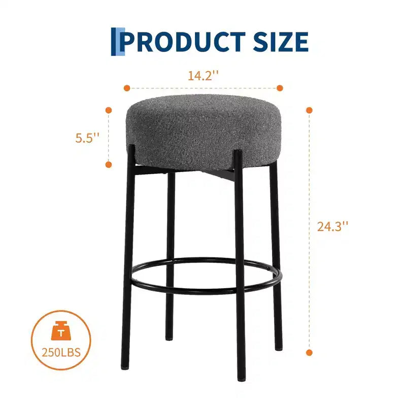 Set di 2 Sgabelli da Bar Senza Schienale, Altezza 61 cm con Sedute Imbottite e Gambe in Metallo - Sgabelli Moderni per Isola Cucina, Sala da Pranzo o Caffetteria Domestica