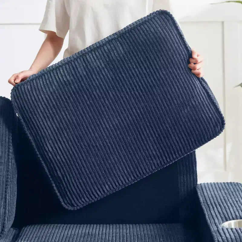 Divano a tre posti in velluto a coste 83 con portabicchieri, divano moderno e confortevole per salotti, appartamenti compatti e uffici-Panipeachy
