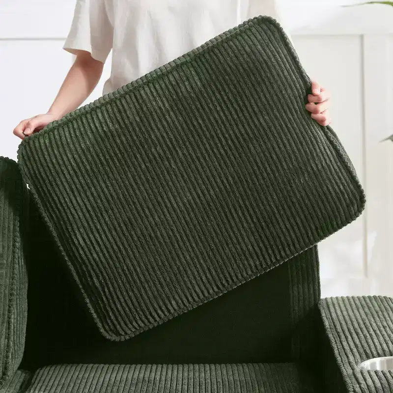 Divano a tre posti in velluto a coste 83 con portabicchieri, divano moderno e confortevole per salotti, appartamenti compatti e uffici-Panipeachy