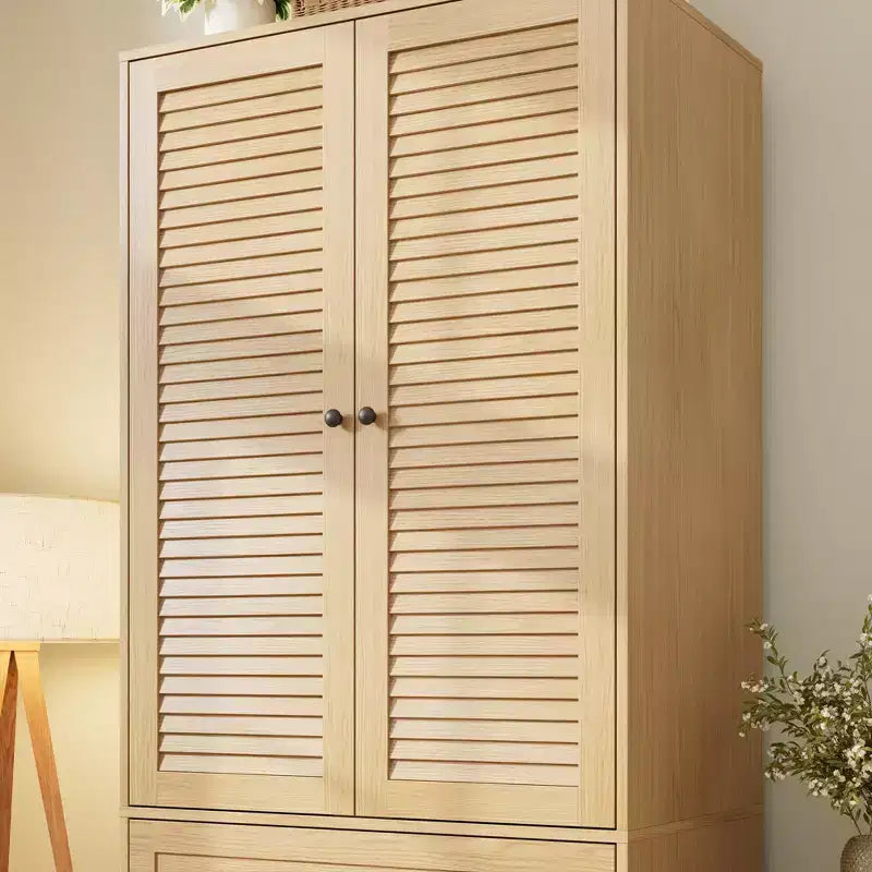 Armadio Guardaroba in Legno con Cassetti, Armadio Contenitore da 69,5 con Asta Appendiabiti, Design a 2 Ante con Persiane per Camera da Letto