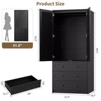 Armadio Guardaroba in Legno con Cassetti, Armadio Contenitore da 69,5 con Asta Appendiabiti, Design a 2 Ante con Persiane per Camera da Letto