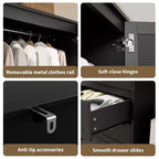 Armadio Guardaroba in Legno con Cassetti, Armadio Contenitore da 69,5 con Asta Appendiabiti, Design a 2 Ante con Persiane per Camera da Letto
