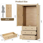 Armadio Guardaroba in Legno con Cassetti, Armadio Contenitore da 69,5 con Asta Appendiabiti, Design a 2 Ante con Persiane per Camera da Letto