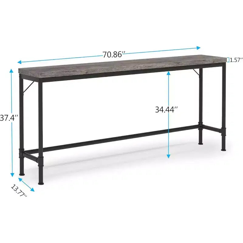 Tavolo consolle extra lungo Lantine da 70,9 pollici per ingresso, tavolino stretto e lungo da divano, tavolino da bar industriale rustico grigio per soggiorno