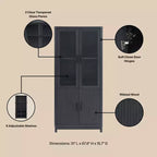 GDFStudio Aveline Mobile Libreria Moderno Mid-Century da 31'' con 2 Ante in Vetro e 6 Ripiani Regolabili