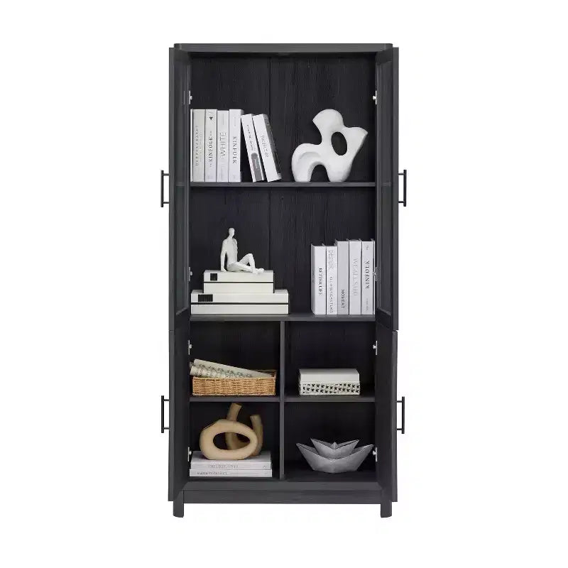 GDFStudio Aveline Mobile Libreria Moderno Mid-Century da 31'' con 2 Ante in Vetro e 6 Ripiani Regolabili