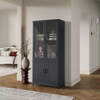 GDFStudio Aveline 31'' Mid-Century Modern Bookcase Cabinet with 2 Glass Doors and 6 Adjustable Shelves