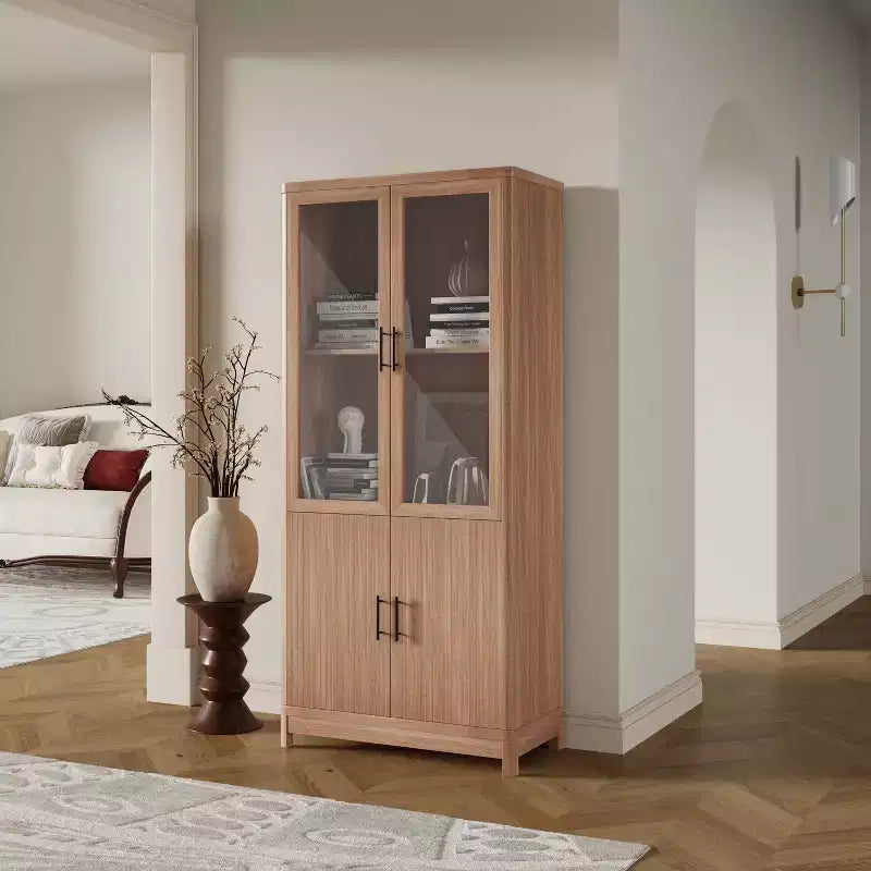 GDFStudio Aveline Mobile Libreria Moderno Mid-Century da 31'' con 2 Ante in Vetro e 6 Ripiani Regolabili