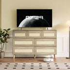 Cassettiera moderna a 7 cassetti in rattan, mobile contenitore in legno per camera da letto, cameretta, soggiorno o ingresso, per organizzare i vestiti