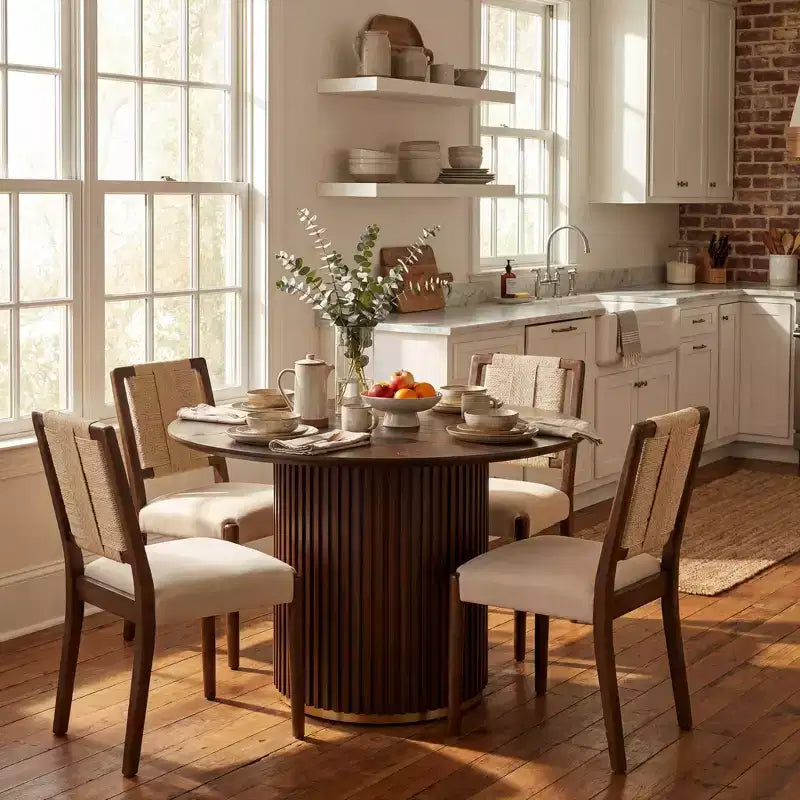 Set da pranzo rotondo moderno Christopher Knight Home Seema 5 pezzi con sedie imbottite in legno di gomma