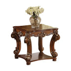 HomeRoots 26 Cherry Manufactured Wood And Solid Wood Square End Table With Shelf