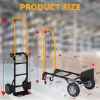Carrello industriale a pianale COZONY 2-in-1, carrello pesante con manico telescopico e ruote girevoli bloccabili per magazzino e traslochi