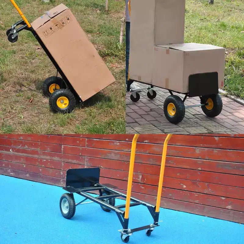Carrello industriale a pianale COZONY 2-in-1, carrello pesante con manico telescopico e ruote girevoli bloccabili per magazzino e traslochi
