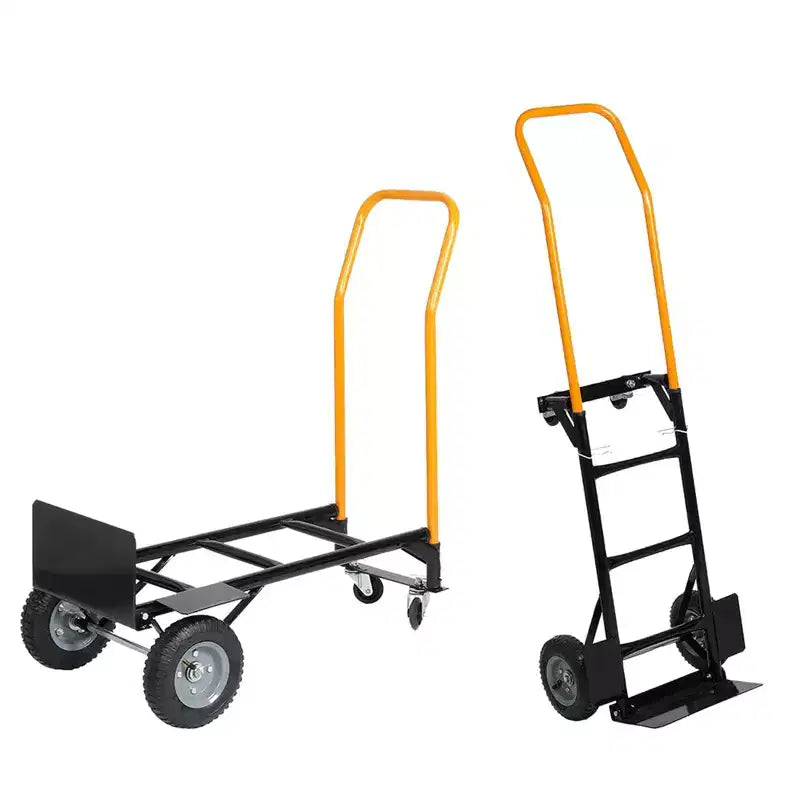 Carrello industriale a pianale COZONY 2-in-1, carrello pesante con manico telescopico e ruote girevoli bloccabili per magazzino e traslochi