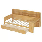 Bellemave Letto a Giorno in Legno con Ripiani, 2 Cassetti e Scrivania Integrata, Letto Multifunzione Salvaspazio Matrimoniale/Singolo, Naturale o Bianco Antico