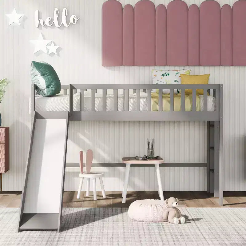 Bellemave Letto a Giorno in Legno con Ripiani, 2 Cassetti e Scrivania Integrata, Letto Multifunzione Salvaspazio Matrimoniale/Singolo, Naturale o Bianco Antico