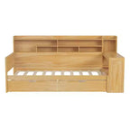 Bellemave Letto a Giorno in Legno con Ripiani, 2 Cassetti e Scrivania Integrata, Letto Multifunzione Salvaspazio Matrimoniale/Singolo, Naturale o Bianco Antico