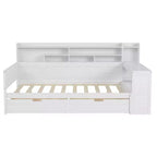 Bellemave Letto a Giorno in Legno con Ripiani, 2 Cassetti e Scrivania Integrata, Letto Multifunzione Salvaspazio Matrimoniale/Singolo, Naturale o Bianco Antico