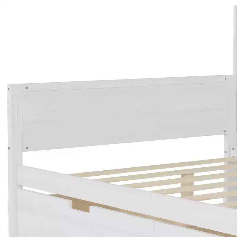 Bellemave Letto a Giorno in Legno con Ripiani, 2 Cassetti e Scrivania Integrata, Letto Multifunzione Salvaspazio Matrimoniale/Singolo, Naturale o Bianco Antico