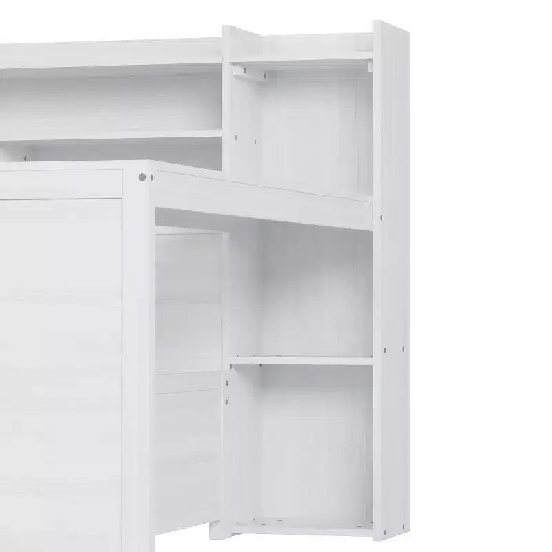 Bellemave Letto a Giorno in Legno con Ripiani, 2 Cassetti e Scrivania Integrata, Letto Multifunzione Salvaspazio Matrimoniale/Singolo, Naturale o Bianco Antico