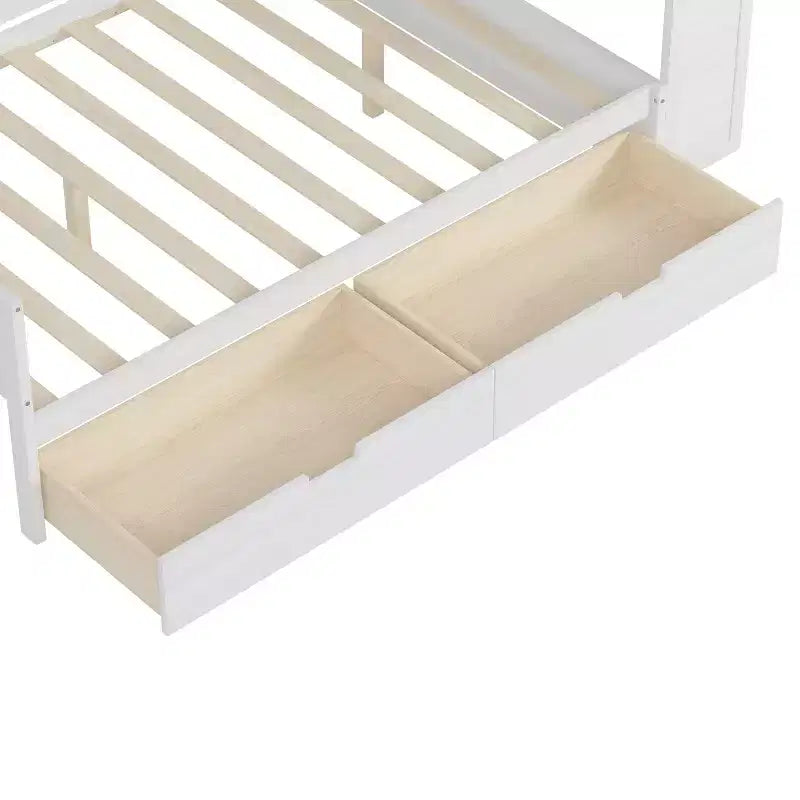 Bellemave Letto a Giorno in Legno con Ripiani, 2 Cassetti e Scrivania Integrata, Letto Multifunzione Salvaspazio Matrimoniale/Singolo, Naturale o Bianco Antico