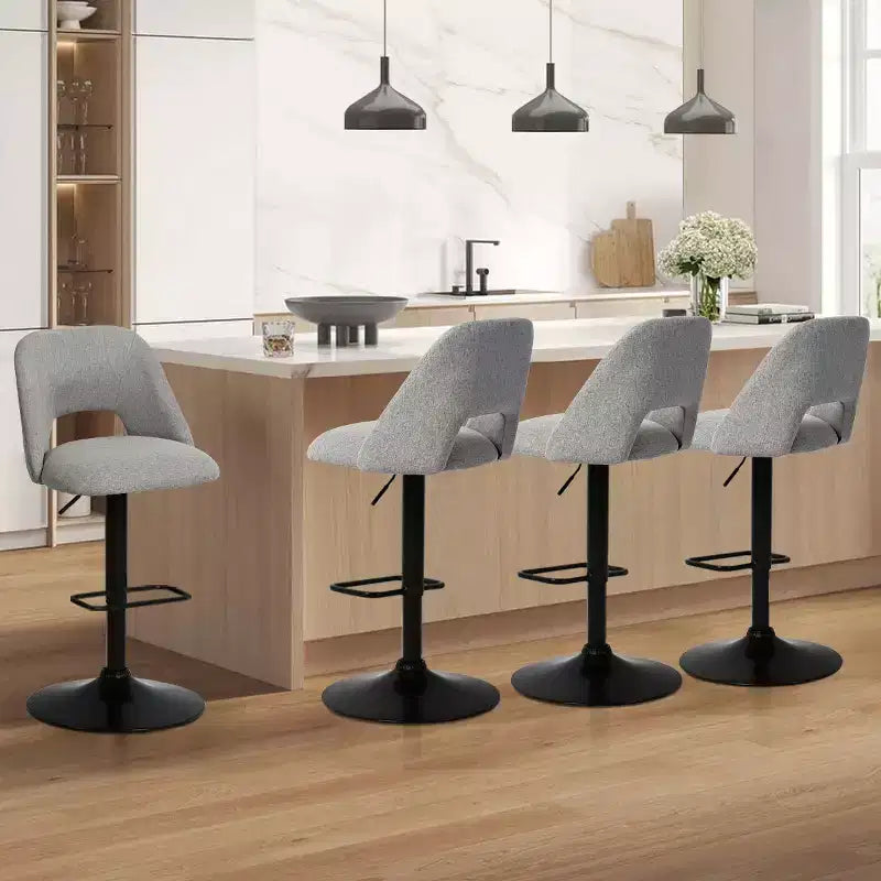 Set di 2 Sgabelli da Bar Girevoli Regolabili, Sgabelli da Bancone Imbottiti con Schienale e Base Nera, Altezza 61-81 cm - Panipeachy