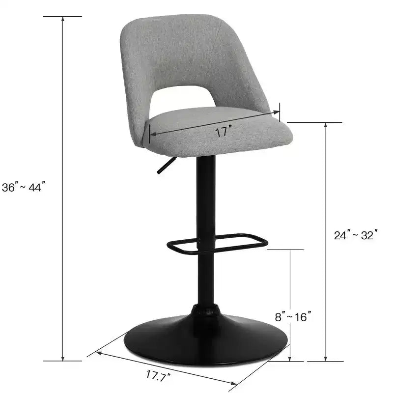 Set di 2 Sgabelli da Bar Girevoli Regolabili, Sgabelli da Bancone Imbottiti con Schienale e Base Nera, Altezza 61-81 cm - Panipeachy