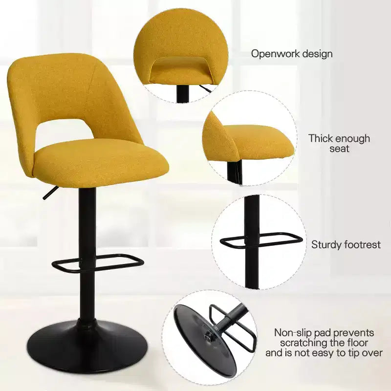 Set di 2 Sgabelli da Bar Girevoli Regolabili, Sgabelli da Bancone Imbottiti con Schienale e Base Nera, Altezza 61-81 cm - Panipeachy