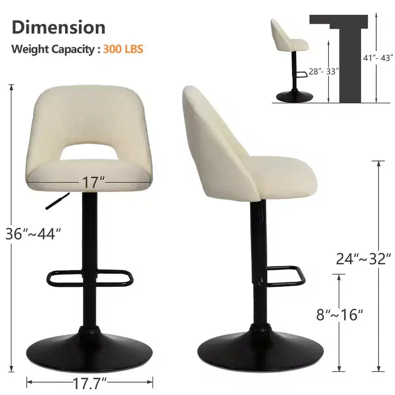 Set di 2 Sgabelli da Bar Girevoli Regolabili, Sgabelli da Bancone Imbottiti con Schienale e Base Nera, Altezza 61-81 cm - Panipeachy