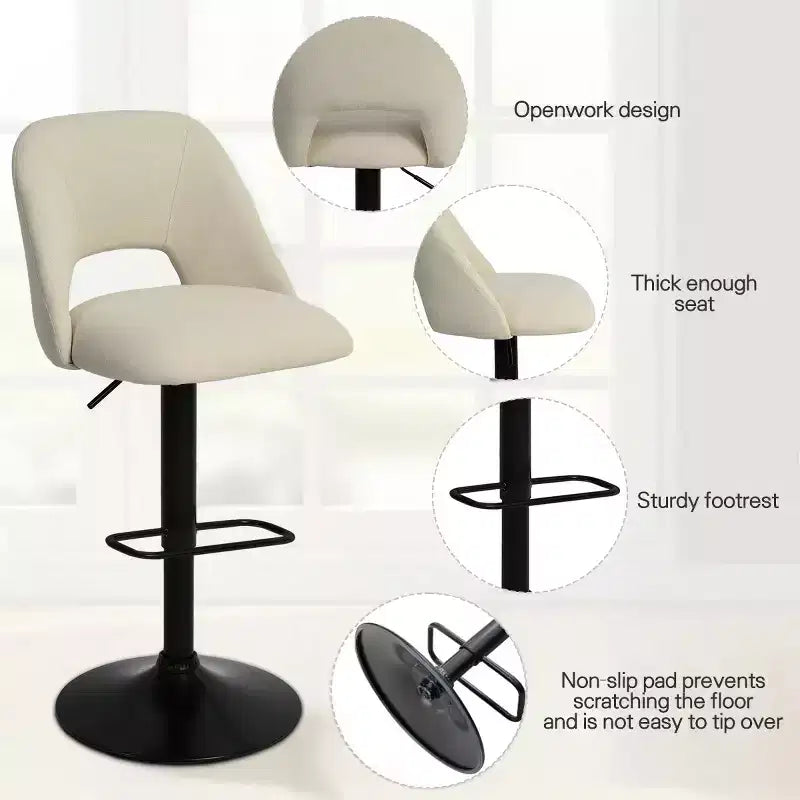 Set di 2 Sgabelli da Bar Girevoli Regolabili, Sgabelli da Bancone Imbottiti con Schienale e Base Nera, Altezza 61-81 cm - Panipeachy