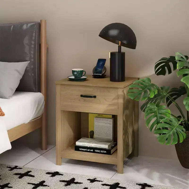 Minimalist Nightstand with Drawer and Open Shelf, Modern Bedside Table for Bedroom or Living Room-Panipeachy