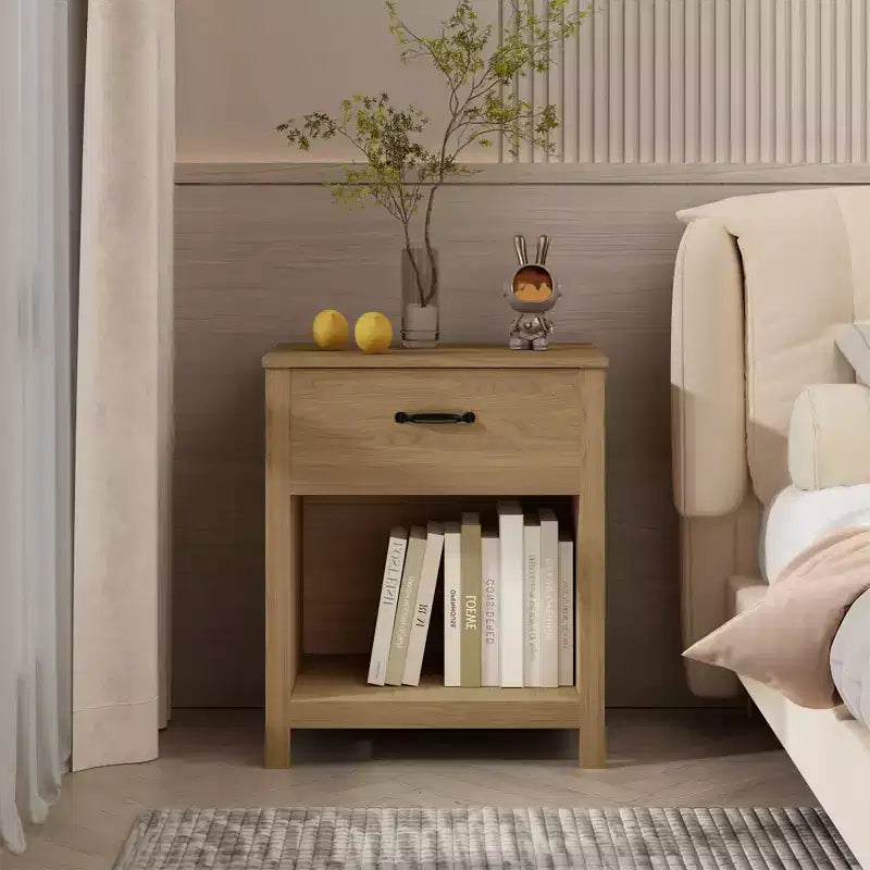 Comodino Minimalista con Cassetto e Ripiano Aperto, Tavolino da Notte Moderno per Camera da Letto o Soggiorno-Panipeachy