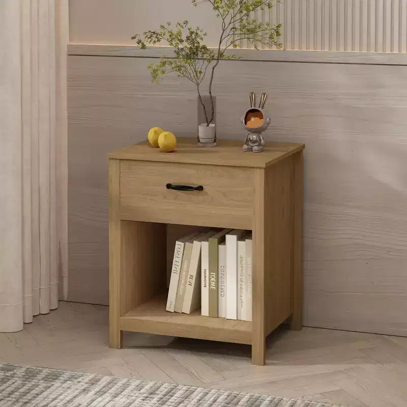 Comodino Minimalista con Cassetto e Ripiano Aperto, Tavolino da Notte Moderno per Camera da Letto o Soggiorno-Panipeachy